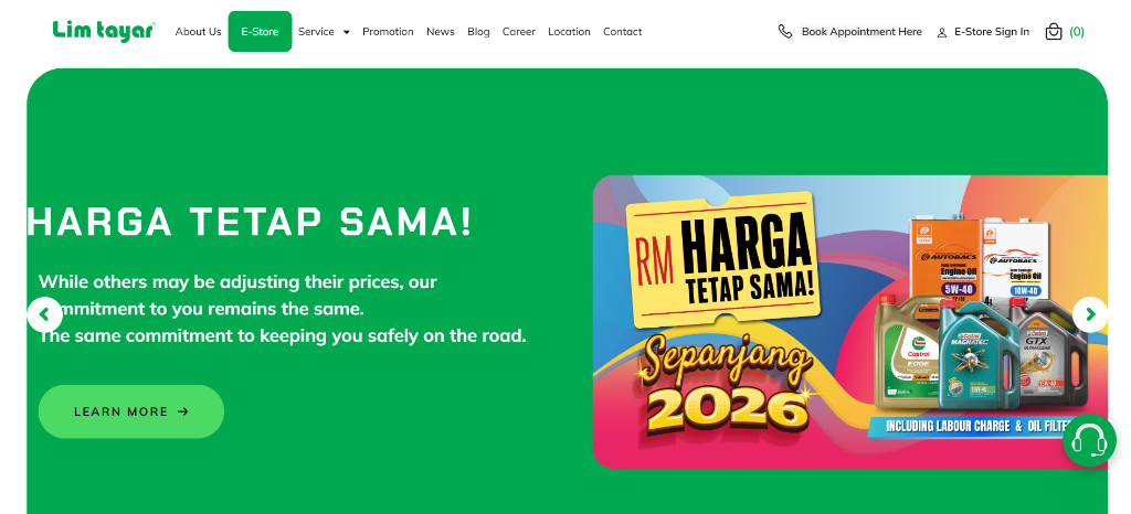 Lim Tayar website screenshot — Automotive E-Store & Service